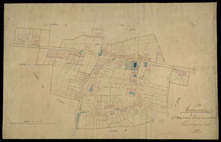Plan du cadastre napoléonien - Hattencourt : Village (Le), A2, B1 et C2