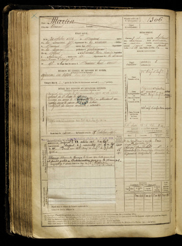 Martin, Edmond, né le 30 octobre 1882 à Amiens (Somme), classe 1902, matricule n° 1306, Bureau de recrutement d'Amiens