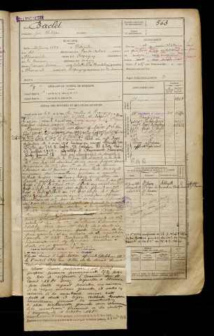 Baclet, Jean Philippe, né le 30 mars 1889 à Frévent (Pas-de-Calais), classe 1909, matricule n° 563, Bureau de recrutement d'Amiens