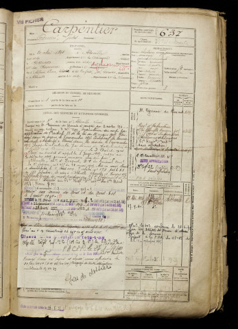 Carpentier, André Jules, né le 20 mai 1890 à Abbeville (Somme), classe 1910, matricule n° 637, Bureau de recrutement d'Abbeville
