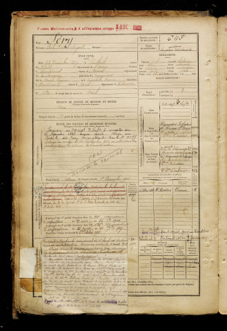 Séry, Emile Hector Auguste, né le 23 décembre 1877 à Vendhuile (Aisne), classe 1897, matricule n° 645, Bureau de recrutement de Péronne