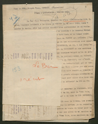 Témoignage de Le Ber, Jean (Caporal) et correspondance avec Jacques Péricard