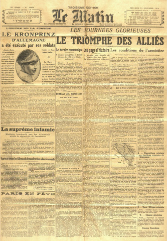 Journal "Le Matin" n° 12.678 du mercredi 13 novembre 1918
