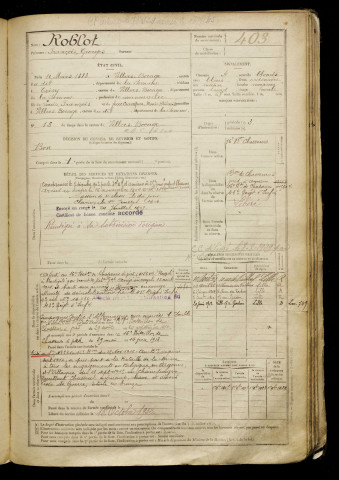 Roblot, François Georges, né le 10 mars 1883 à Villers-Bocage (Somme), classe 1903, matricule n° 403, Bureau de recrutement d'Amiens