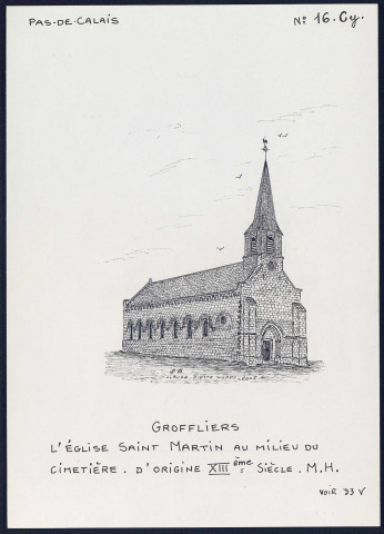 Groffliers (Pas-de-Calais) : église Saint-Martin au milieu du cimetière - (Reproduction interdite sans autorisation - © Claude Piette)