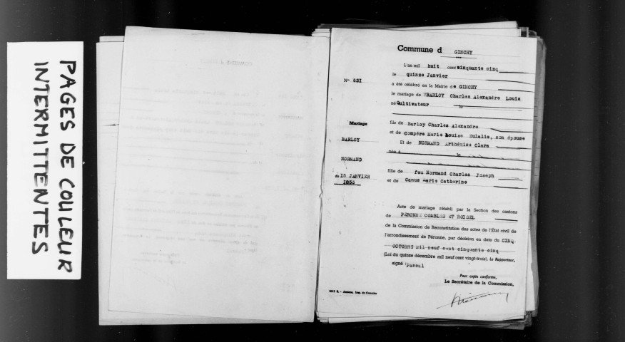 Ginchy : état civil reconstitué, mariages du 9 juin 1853 au 9 mars 1889 et décès du 7 janvier 1853 au 12 septembre 1887