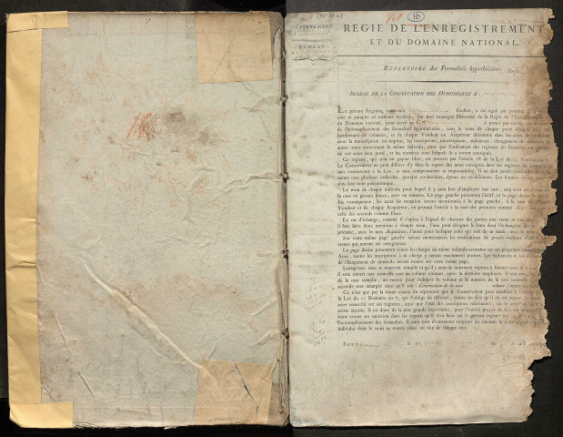 Répertoire des formalités hypothécaires, du 28 ventôse an 9 au 9 prairial an 9, registre n° 016 (Péronne)