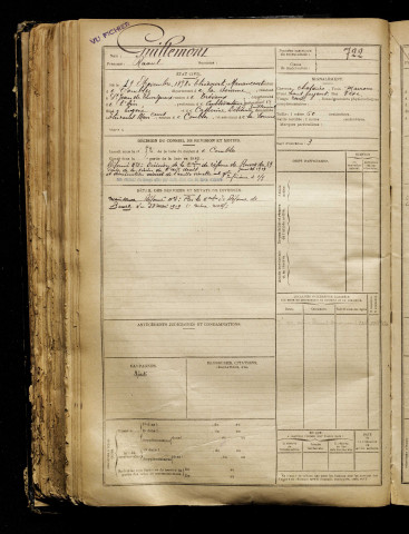 Guillemont, Raoul, né le 19 novembre 1898 à Étricourt-Manancourt (Somme), classe 1918, matricule n° 722, Bureau de recrutement de Péronne