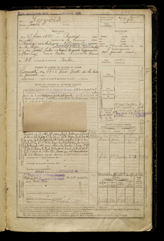 Gervois, Joseph, né le 27 février 1882 à Amiens (Somme), classe 1902, matricule n° 1495, Bureau de recrutement d'Amiens