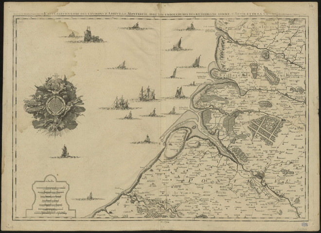 Carte particulière des environs d'Abbeville, Montreuil, avec les embouchures des rivières de Somme d'Autie et de la Canche