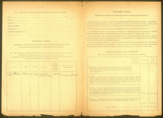 Chaulnes. Demande d'indemnisation des dommages de guerre : dossier Fichaux Alphonse