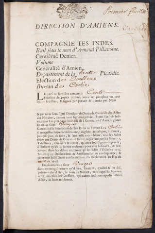 Contrôle des actes du bureau de Corbie pour la période du 2 août 1720 au 25 juillet 1726