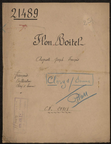 Cléry-sur-Somme. Demande d'indemnisation des dommages de guerre : dossier Flon-Boitel