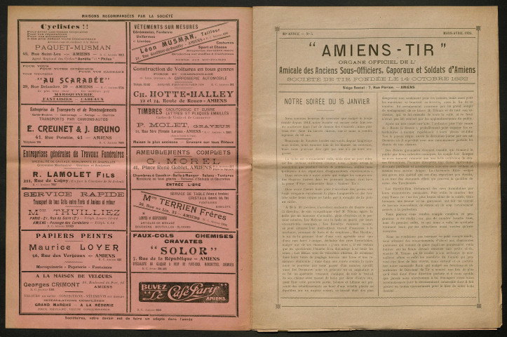 Amiens-tir, organe officiel de l'amicale des anciens sous-officiers, caporaux et soldats d'Amiens, numéro 6 (avril 1924)