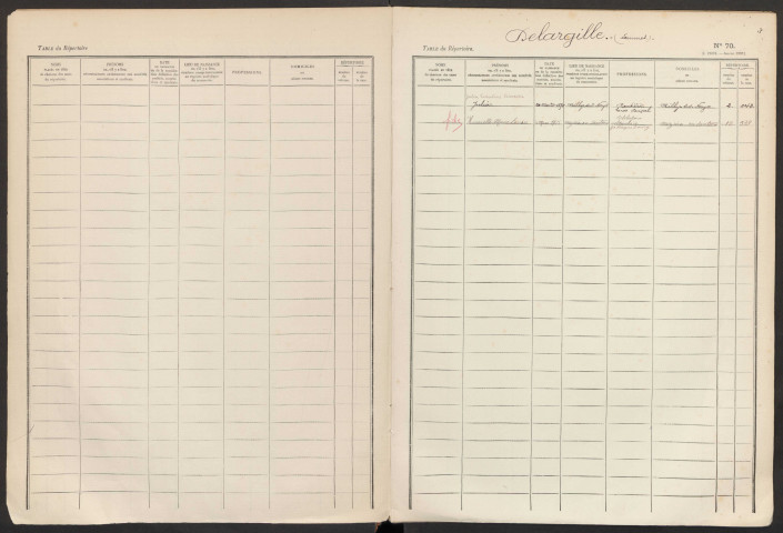 Table du répertoire des formalités, de Delargille à Demoulin, registre n° 11 (Conservation des hypothèques de Montdidier)