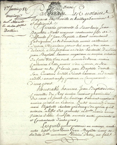 Etude de Me Louis François Janvier à Amiens (étude n°2). Minutes de l’année 1782