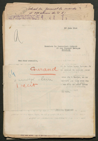 Témoignage de Couraud, F. (Capitaine) et correspondance avec Jacques Péricard