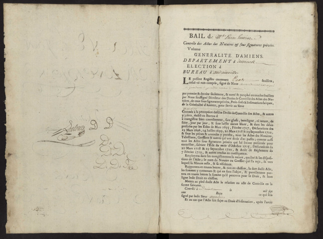 Contrôle des actes du bureau d'Andainville pour la période du 28 mai 1697 au 10 août 1715