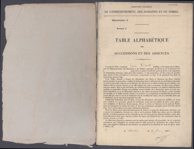 Table des successions et absences du bureau de Doullens