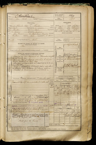 Thuillart, Jean Charles, né le 09 novembre 1879 à Hombleux (Somme), classe 1899, matricule n° 169, Bureau de recrutement de Péronne