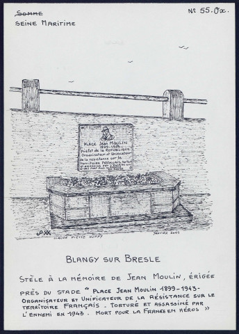 Blangy-sur-Bresle (Seine-Maritime) : stèle à la mémoire de Jean Moulin - (Reproduction interdite sans autorisation - © Claude Piette)