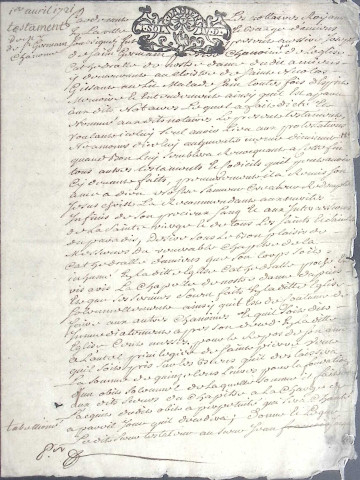 Etude de Me Jean Baptiste Fournier à Amiens (étude n°4). Minutes des années 1721-1728