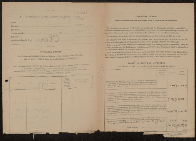 Cléry-sur-Somme. Demande d'indemnisation des dommages de guerre : dossier Mansion-Lefèvre