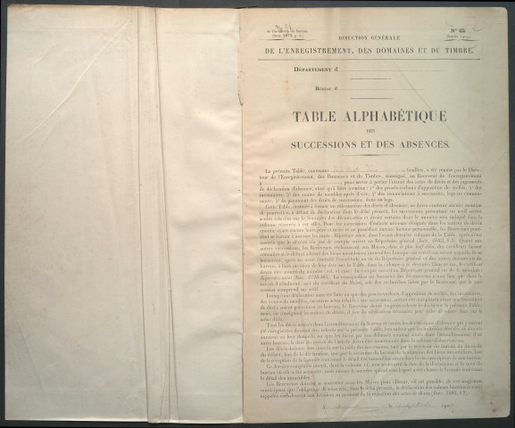 Table des successions et absences du bureau d'Amiens