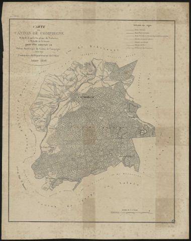 Carte du canton de Compiègne, réduite d'après les plans du cadastre à l'Echelle de 1 : 50000 pour être annexée au précis statistique du canton de Compiègne inséré dans l'Annuaire du département de l'Oise. Année 1850