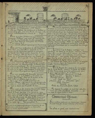 L'ARTILLEUR DECHAINE. JOURNAL ILLUSTRE. HUMORISTIQUE ET PRESQUE LITTERAIRE DE LA 2E BATTERIE TLE DU 4E REGT D'ARTILLERIE LOURDE. SECTEUR 96