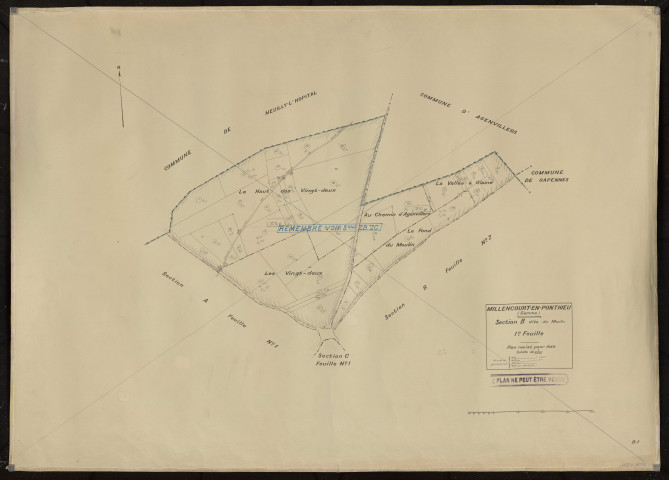 Plan du cadastre rénové - Millencourt-en-Ponthieu : section B1