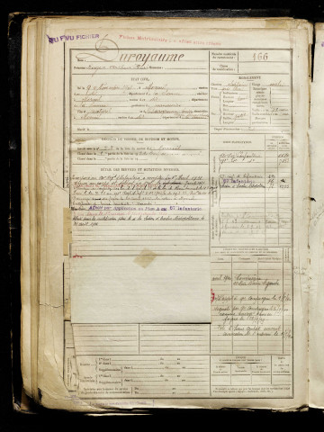Duroyaume, Roger Arthur Henri, né le 09 novembre 1901 à Moreuil (Somme), classe 1921, matricule n° 166, Bureau de recrutement de Péronne