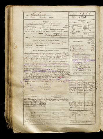 Leclerc, Pierre Eugène, né le 12 janvier 1899 à Amiens (Somme), classe 1919, matricule n° 1366, Bureau de recrutement d'Amiens