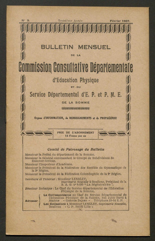 Bulletin mensuel de la Commission Consultative d'Education Physique et du Service Départemental d'Education Physique et Préparation Militaire Elémentaire de la Somme, numéro 3 (3e année)