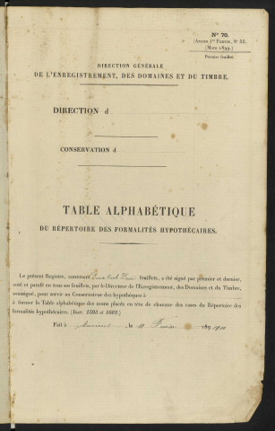 Table alphabétique du répertoire des formalités, de Mouillon à Nyon, registre n° 106 (Abbeville)