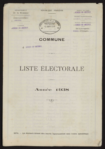 Liste électorale : Acheux-en-Amiénois