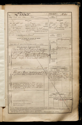 Liner, Emile Louis Victor, né le 30 août 1871 à Bucquoy (Pas-de-Calais), classe 1891, matricule n° 230, Bureau de recrutement de Péronne