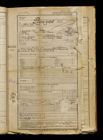 Pierret, Gilbert Julet Irénée, né le 21 septembre 1897 à Belleuse (Somme), classe 1917, matricule n° 47, Bureau de recrutement d'Amiens