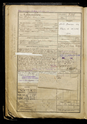 Gambier, Alfred Louis, né le 21 octobre 1898 à Villers-Bocage (Somme), classe 1918, matricule n° 556, Bureau de recrutement d'Amiens