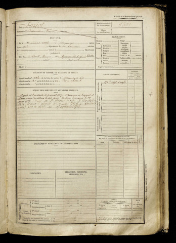Loriot, Alexandre Henri, né le 11 mars 1896 à Amiens (Somme), classe 1916, matricule n° 1301, Bureau de recrutement d'Amiens