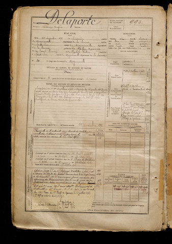 Delaporte, Garcien Eugène, né le 25 décembre 1872 à Feuquières (Oise), classe 1892, matricule n° 995, Bureau de recrutement d'Abbeville