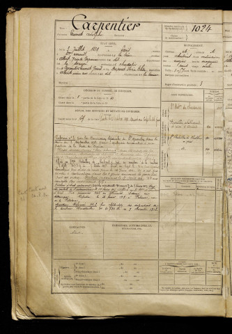 Carpentier, Laurent Adolphe, né le 03 juillet 1889 à Paris 6e Arrondissement (Paris), classe 1909, matricule n° 1024, Bureau de recrutement de Péronne