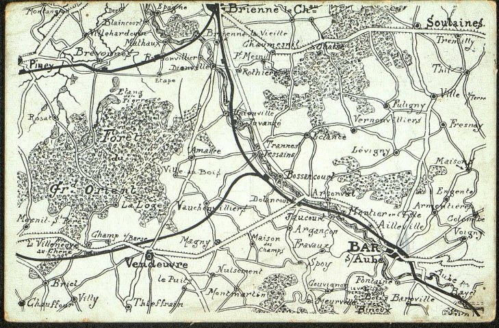 Extrait d'une carte topographique militaire du secteur de Bar-sur-Aube et de la Forêt d'Orient