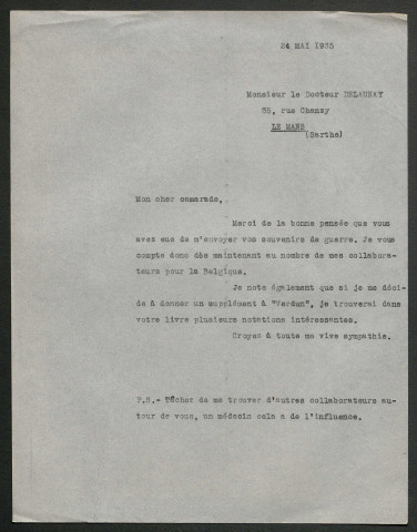 Témoignage de Delaunay, Paul (Médecin) et correspondance avec Jacques Péricard