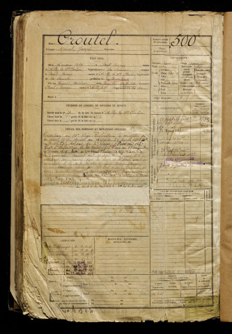 Croutel, Marcel Joseph, né le 16 mars 1899 à Pont-Remy (Somme), classe 1919, matricule n° 500, Bureau de recrutement d'Abbeville