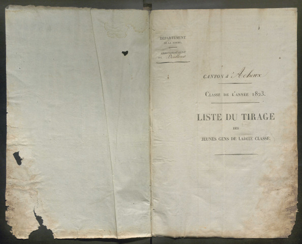 Tirage au sort (arrondissements de Doullens et de Montdidier) de l'année 1823