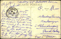 Carte adressée par Victor Bardoux à son épouse Lucienne Bardoux-Cleenewerck à Blendecques (Pas-de-Calais)