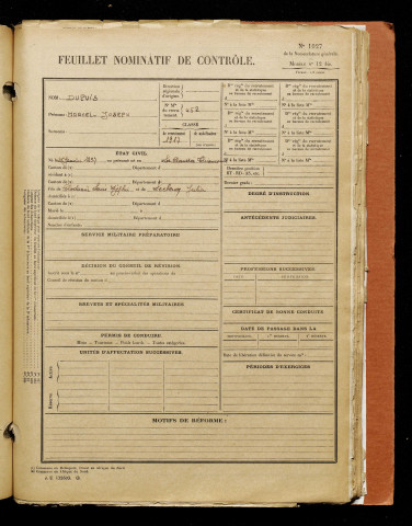 Dupuis, Marcel Joseph, né le 26 janvier 1897 à Chaussée-Tirancourt (La) (Somme), classe 1917, matricule n° 452, Bureau de recrutement d'Amiens