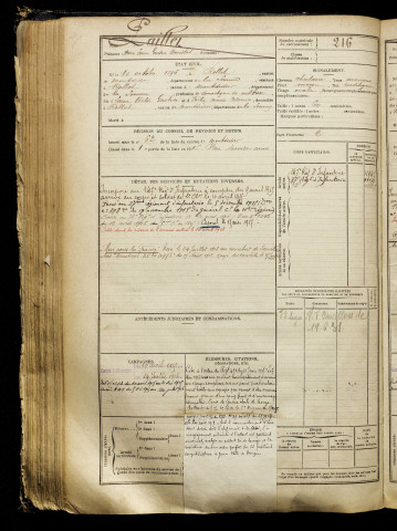 Paillet, Henri Laure Gustave Stanislas, né le 10 octobre 1896 à Rollot (Somme), classe 1916, matricule n° 216, Bureau de recrutement de Péronne