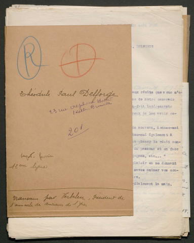 Témoignage de Delforge, Théodule Paul (Sergent fourrier) et correspondance avec Jacques Péricard